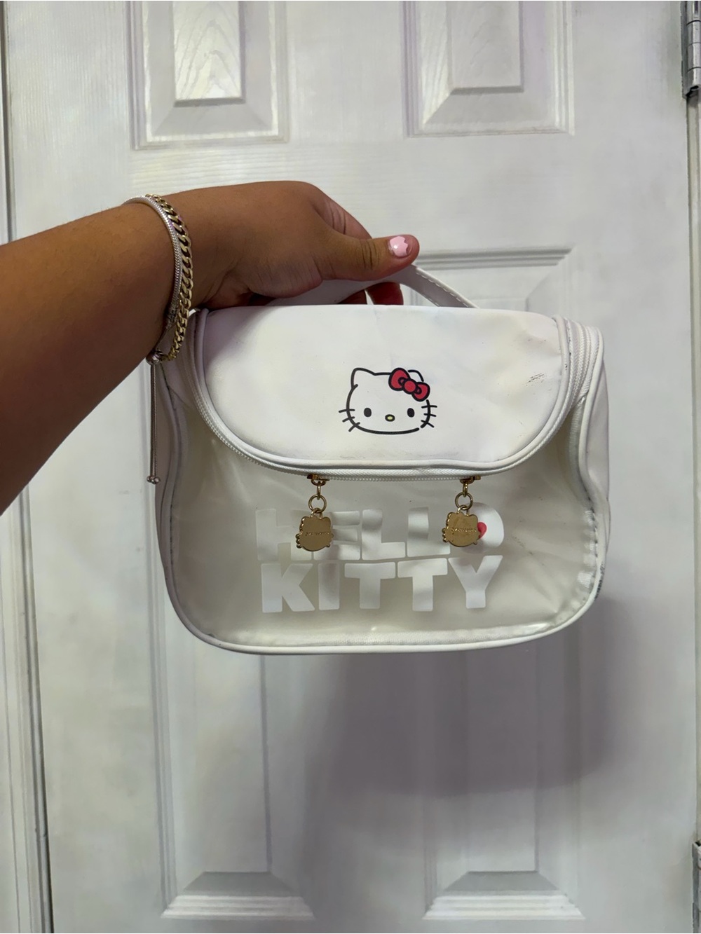 Hello Kitty White and Pink Cosmetic Case with Gold Charms